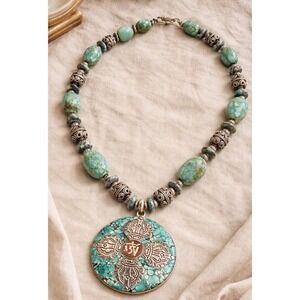 Sterling Silver 925 Pendant Boho Festival Jewelry Tibetan Style Artisan Necklace